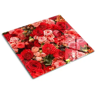 Tulup Glasplatte 60x52 cm Rote Blumen , Glas , 60x0.4x52 cm , Küchen, Küchenelektrogeräte, Herde, Herdabdeckplatten