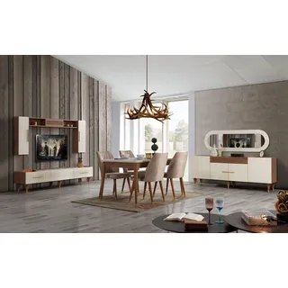 Komplettes Wohnzimmer Set + Esszimmer Garnitur Tisch Regal Kommode 6tlg.