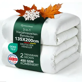 Allergiker 4 Jahreszeiten Bettdecken 135 x 200, 3 in 1 Bettdecke ohne Bezug Baumwolle, Oeko-Tex, Dermatest sehr gut, temperaturregulierende, atmungsaktive Premium Duvet - Blanket, waschbar bei 60°C