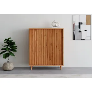 INOSIGN Highboard INOSIGN "Malmedy Front mit gefrästen Rillen", beige (natur gebeizt, gewachst), B:100cm H:120cm T:38cm, FSC-zertifiziertes Massivholz, MDF, Sideboards, Highboard, Kommode Midischrank aus massivem Kiefernholz, Push-to-open, B 100 cm