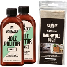 SCHRADER Holz Politur hell - Möbelpolitur - frischt lackierte Holzmöbel auf - 2x 250ml - Mit Poliertuch - Made in Germany