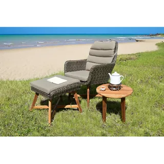 Gardenson Loungesessel , Braun, Akaziefarben, Beige , Holz, Metall, Kunststoff, Textil , Akazie , Hartholz , X-Form , 65x95x85 cm , wetterbeständig, Abstellfläche, integrierter Tisch, geeignet für Balkon , Gartenmöbel, Loungemöbel, Loungesessel