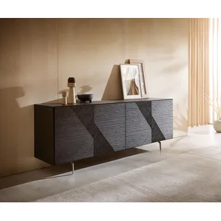 DELIFE Sideboard Tereos 200 cm Esche Dunkelbraun 3D Effekt 4 Türen Winkelfuß Edelstahl gebürstet - Dunkelbraun
