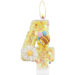 Blume Geburtstagskerzen, Zahl 11 Kerzen mit Biene für Kuchen, Mädchen 11. Geburtstag Dekorationen, Gelbe Glitzer Geburtstagskerzen, Honigbienenkuchenkerzen Toppers für Mädchen Baby Geburtstag Party