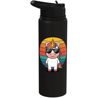 Retro Einhorn mit Sonnenbrille Einhorn Vintage Style Stainless Steel Insulated Water Bottle