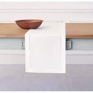 Solino Home Tischläufer aus Baumwollleinen, 35.6x183.8 cm, weißer Hohlsaum, Tischläufer für Frühling, Ostern, Sommer, Gedenktag, Esszimmer, maschinenwaschbar und handgefertigt aus natürlichem Stoff