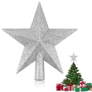 HQRKOTM 1 PCS Glitzernde Weihnachtsbaumspitze,Stern Weihnachtsbaumschmuck Baumspitze Weihnachten für Weihnachtsbaum,christbaumspitze,Weihnachtsdeko (Silber)