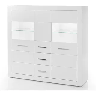 Furn.Design Highboard weiß Hochglanz 149 cm, Kommode mit viel Stauraum , Weiß Hochglanz , Metall , Nachbildung , Uni , 6 Fächer , 2 Schubladen , 149x142x42 cm , Kleinmöbel, Kommoden, Highboards