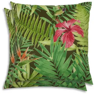 Zierkissenset , Grün, Dunkelgrün, Hellgrün , Textil , 2-teilig , Blätter , Füllung: Polyester, Hohlfaser , quadratisch , 38x38 cm , pflegeleicht, hochwertige Qualität, langlebig, für den Außenbereich geeignet , Heimtextilien, Wohntextilien, Kissen, Zierkissen