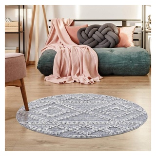 Carpet City Hochflor-Teppich »Focus 3022«, rund, 20 mm Höhe, Boho-Teppich, besonders weich, Rauten Design, 3D-Effekt grau