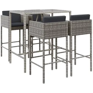 vidaXL 5-tlg. Gartenbar-Set mit Kissen Grau Poly Rattan - Grau