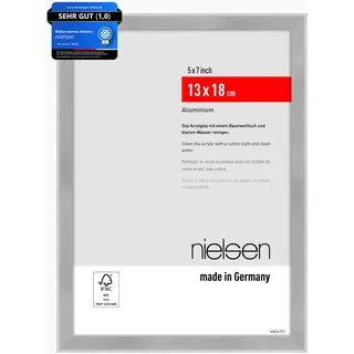 nielsen Bilderrahmen, 13 x 18 cm, Aluminium, Silber matt, Fotorahmen zum Auftstellen im Hoch- & Querformat, bruchsicheres Kunstglas, Atlanta