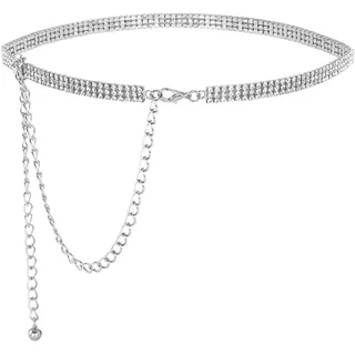 CHIC DIARY Glitzer Strassgürtel Damen Kettengürtel Taillengürtel Silber Mode Dekorative Strass Taillenkette Glitzergürtel für Kleid