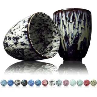 Ganzoo Kaffee Becher Keramik, Design Kaffee -Tasse ohne Henkel 200ml, Tee -Tasse 2er Set, coffee mug, tea cup, Tasse mit modernem Muster, bunte Unikate sensa