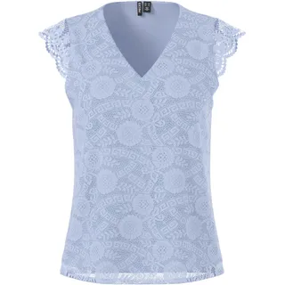 Pieces Spitzentop PCOLLINE SL LACE V-NECK TOP WVN NOOS blau L (40)