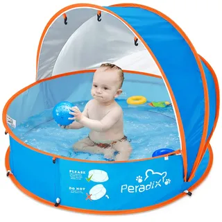 Peradix 4 in 1 Pop Up Baby Planschbecken,Babypool mit UV Schutz Bällepool, Baby Zelt Strandzelt mit Moskitonetz,Tragbare Spielzelt Bällebad Sonnenschutz Sommer für Jahre,(Blau)