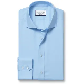 Charles Tyrwhitt Bügelfreies Twill-Hemd mit Haifischkragen - Himmelblau Knopfmanschette