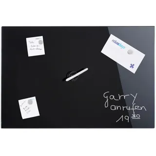 Relaxdays Magnettafel, beschreibbar, inkl. 3 Magnete & Stift, abwischbar, Rahmenlos, Magnetboard Glas, 80x50 cm, schwarz