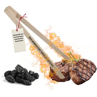 Grillzange aus Holz - Fleischzange aus Buchenholz 30 cm - Grill Zubehör für richtige Grillmeister im Sommer - Natur