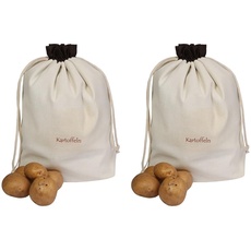 slowroom Gemüsebeutel aus Baumwolle, für Kartoffeln, praktisch und schön aufbewahren, schützt gegen Licht und Keimen, 36 x 37 cm (Packung mit 2)