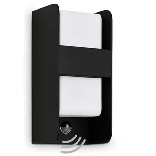 TELEFUNKEN - Außenlampe mit Bewegungsmelder, Wandlampe IP44, Dämmerungssensor, E27, Schwarz-Weiß, 255x120x115 mm (LxBxH) (321105TF)