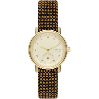 Skagen Kuppel Uhr für Damen, Quarzwerk mit Edelstahl- oder Lederarmband, Orange und Goldton, 32MM