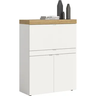 OTTO home "MAMBO, Höhe 122cm, 2 Türen, 1 Schubkasten, 1 Klappe", Home-Office-Schreibtisch, PC-Schrank, Schreibtisch, Office, platinum weiß, wotan eiche nachbildung),