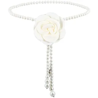craspire Perlen Blumengürtel Perlen Taillenkette Verstellbar Für Damen Kleid Anhänger Körperkette Weiße Perlen Blumen Taillengürtel Körperschmuck Accessoire Für Kleid Pullover Party Hochzeit