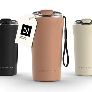LARS NYSØM Thermo Kaffeebecher to go mit Trageschlaufe & Tritan Deckel | Travel Mug 0,5 Liter mit Isolierung | Auslaufsicherer Edelstahl Thermobecher für Café & Tee (Blush Rose, 500ml)