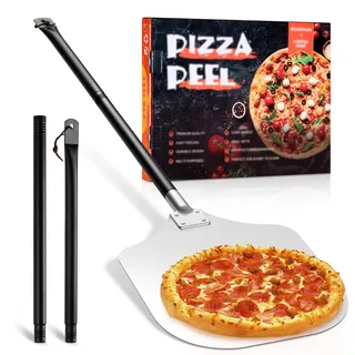 Homikit Pizzaschieber, 85cm Abnehmbaren Griff & 42x30cm Großer Fläche | Pizzawender Pizzaschaufel aus Harteloxiertes Aluminium für Backofen Grill Steinofen, Leichten Gleiten auf Pizzastein