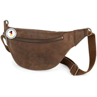 Berliner Bags Vintage Bauchtasche Kai XL, Gürteltasche aus Leder, mit verstellbarem Gurt und YKK Reißverschlüsse, Wasserabweisend für Damen und Herren - Braun