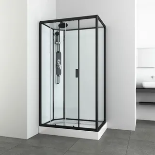 SANOTECHNIK EPIC 3 Komplettdusche mit Schiebetür 120 x 80 cm schwarz Sicherheitsglas Duschwanne