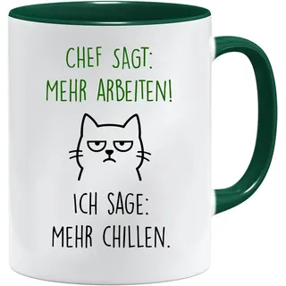 Katze Lustige Büro Tasse | Geschenk für Kollegen | Mehr Arbeiten Mehr Chillen | Kaffeetasse Lustig 330ml | Geschenkidee Ostern Vatertag Weihnachten