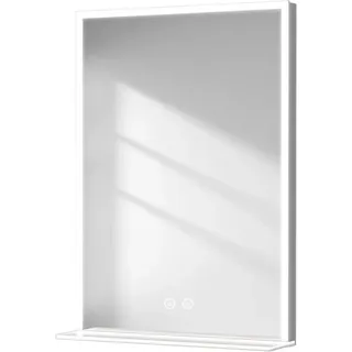 Emke Badspiegel mit Ablage 50 x70 cm Spiegel mit Beleuchtung Kaltweiß Lichtspiegel Wandspiegel mit Touch