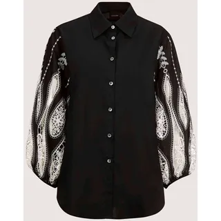 Hemdbluse MADELEINE "Bluse Elegante Bluse mit Lochstickerei", Damen, Gr. 34, schwarz (schwarz, weiß), Obermaterial: 100% Baumwolle CO., Modern, Blusen Hemdbluse