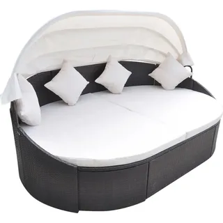 The Living Store Outdoor-Loungebett mit Dach Poly Rattan Braun - Braun