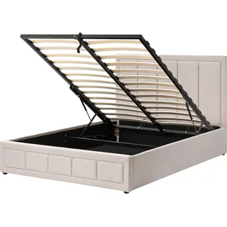 BELIANI Bett Taupe Stoff Gesteppt mit Lattenrost 140 x 200 cm Hochklappbar Bettkasten Stauraum Hohes Kopfteil Modern Schlafzimmer Polsterbett - Beige
