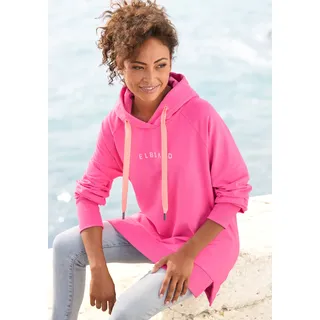 Kapuzensweatshirt ELBSAND "Svana", Damen, Gr. M (38), pink, Sweatware, Obermaterial: 95% Baumwolle, 5% Elasthan, unifarben, figurumspielend hüftlang, Raglanärmel extrabreites Bündchen, Sweatshirts Kapuzensweatshirt, mit Logoprint, bequemer Hoodie, seitliche Schlitze