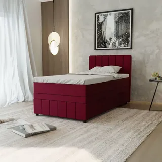 panda möbel Boxspringbett Einzelbett 100x200, Rot, AVALON, mit Bettkästen, mit Matratze, mit Topper, Panda Möbel - Rot