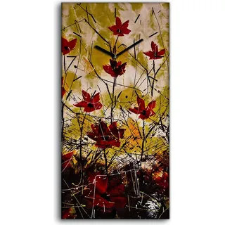 Leinwand Wanduhr Wandkunst Uhr Geräuschlos 30x60 Foto Bild Wiesen Blumen Malerei - schwarze Hände - Grün
