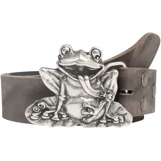 Rettungsring Gürtel Ledergürtel, mit Frosch-Koppelschließe im Vintage-Look, grau