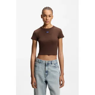 T-Shirt HUGO BLUE "Baby Tee", Damen, Gr. XXL (44), medium braun 210, Single Jersey, Obermaterial: 96% Baumwolle, 4% Elasthan, unifarben, slim fit bauchfrei, Rundhals, Shirts T-Shirt, in verkürzter Länge