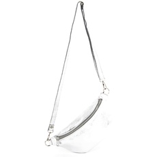 modamoda de - T211 - ital. Hüfttasche Bauchtasche Brusttasche Medium aus weichem Leder, Farbe:Silber-Metallic