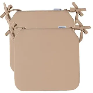 Proheeder Abnehmbare Sitzpolster – Wasserabweisende Sitzpolster für Restaurant, Café und Küchen-Esszimmerstühle, rutschfeste Gartenstuhlkissen mit Schaumstoff-Bindung an Riemen | 40x40cm, 2X Beige