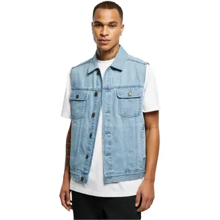 Urban Classics Herren Denim Vest – Jeansweste aus Baumwolle mit Knopfleiste, Brusttaschen und Kragen, ärmellose Weste für Streetwear, Freizeit & Alltag,lighter washed,M