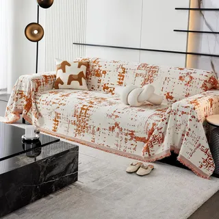 VanderHOME Decke für Sofa, Universale Sofadecke, Überwurfdecken für Sofa, Überwurf aus Chenille,Reversible Sofadecke im klassischen Stil für Vier Jahreszeiten 180 * 180cm-Orange