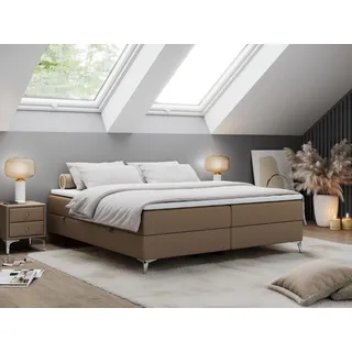 Boxspringbett ohne Kopfteil mit Bettkasten, Bett niedriges Kopfteil, Polsterbett ohne Kopfteil - LESS - 200x200cm - Braun - H4 - Braun
