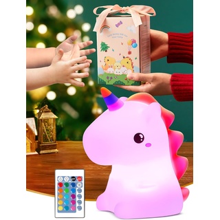 【Geschenkverpackung】Weihnachtsgeschenke für Kinder, 16 Farben 5 Helligkeit Nachtlicht Baby Stilllicht, Einhorn Geschenke für Mädchen, Nachtlicht Batterie , Kawaii Kinderzimmer Babyzimmer Deko