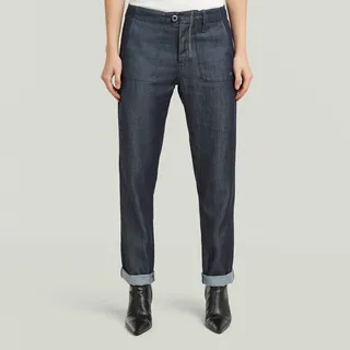 Boyfriend-Hose G-STAR "Regular Track O5P Fatigue", Damen, Gr. 33, N-Gr, blau (rinsed), Web, Obermaterial: 100% Lyocell, unifarben, relaxed fit lang, Hosen Boyfriend-Hose, mit niedrigem Bund, Relaxed Fit