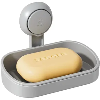 LEVERLOC Seifenschale mit Ablauf für Dusche, MAX Halten 3 KG, Seifenhalter Wandmontage, Seifenschalen ohne Bohren, Seifenhalter mit Saugnapf für Badezimmer, Schwammhalter Küche, Plastik in Grau